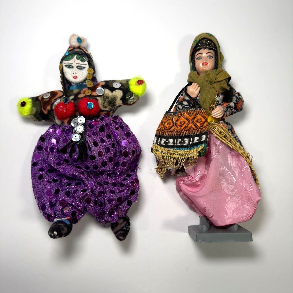 Vintage Folk Art Doll Handmade Turkey 8" Turkish Traditional Women Ottoman-Style